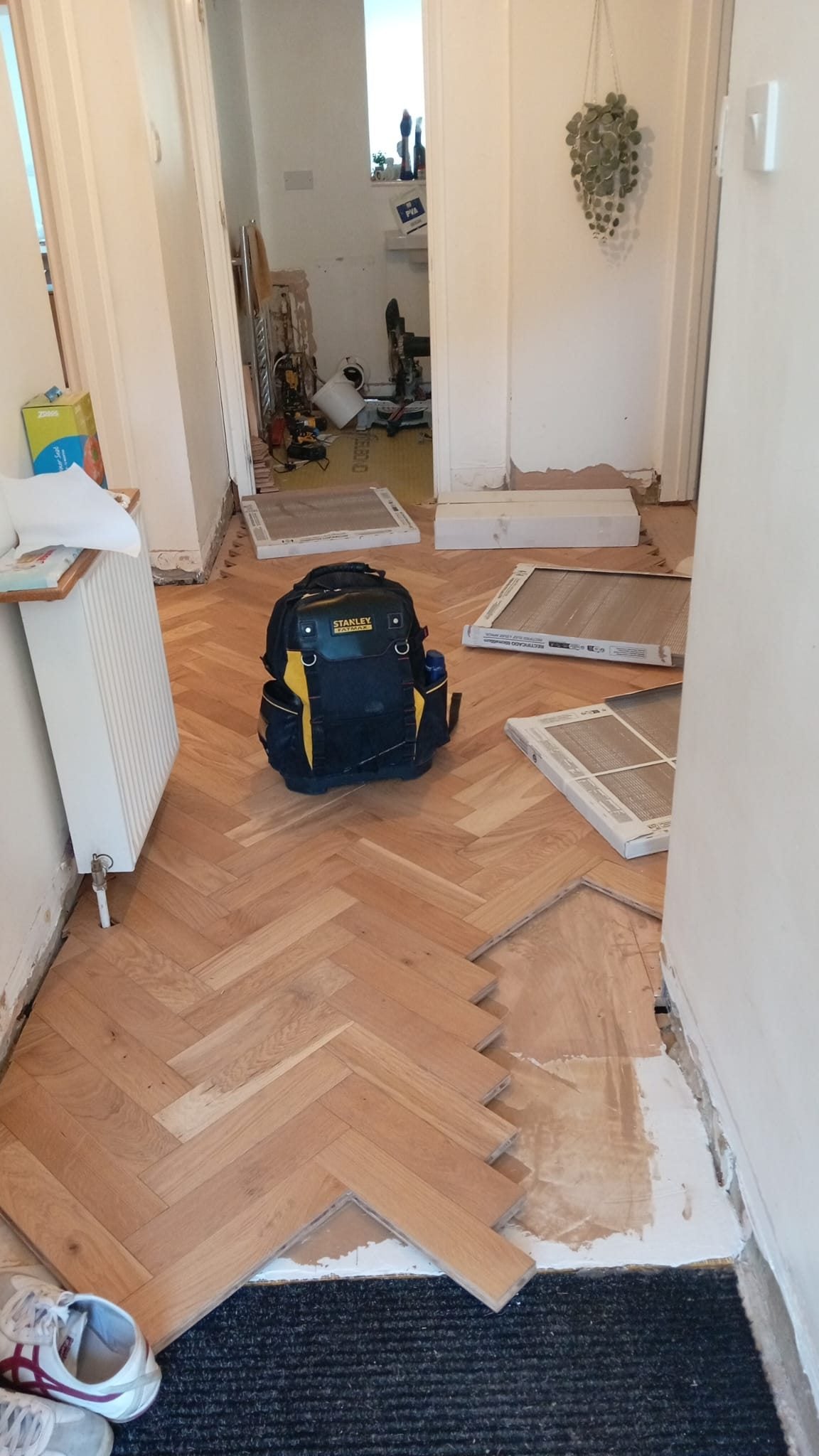 Herringbone blocks laid along the hallway