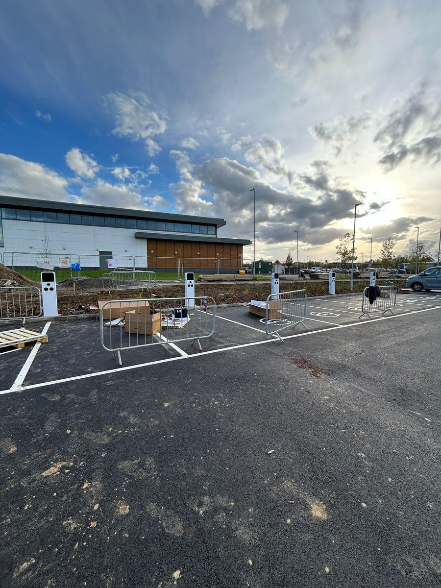 Charging posts going in along the new parking bays