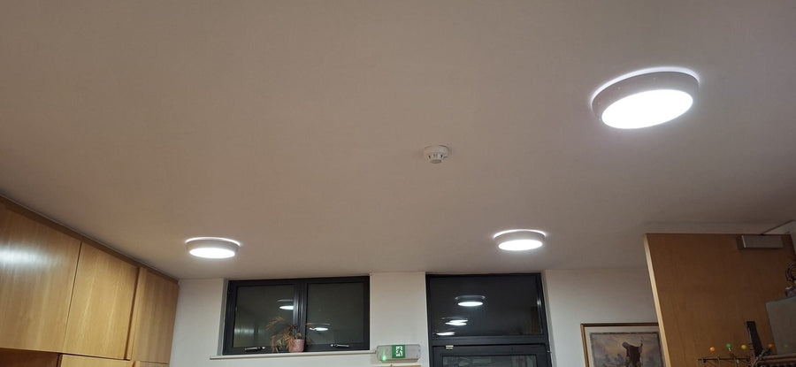 LED ceiling lights in a room off the hall