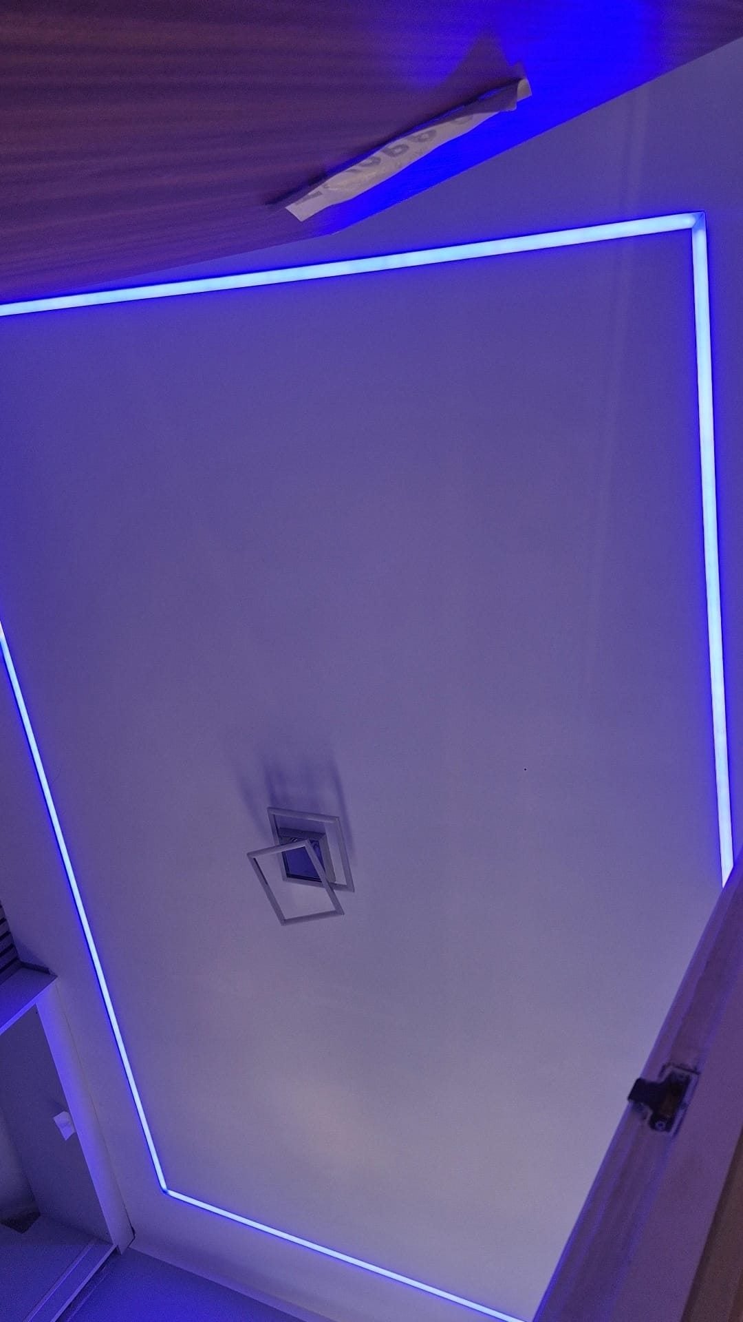 The ceiling lighting set to blue