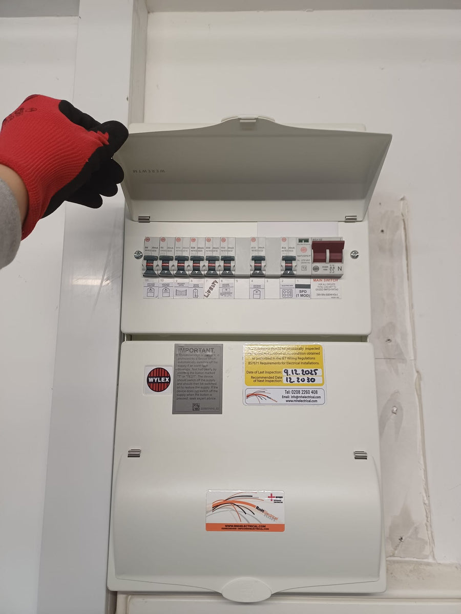 A new consumer unit with its inspection label