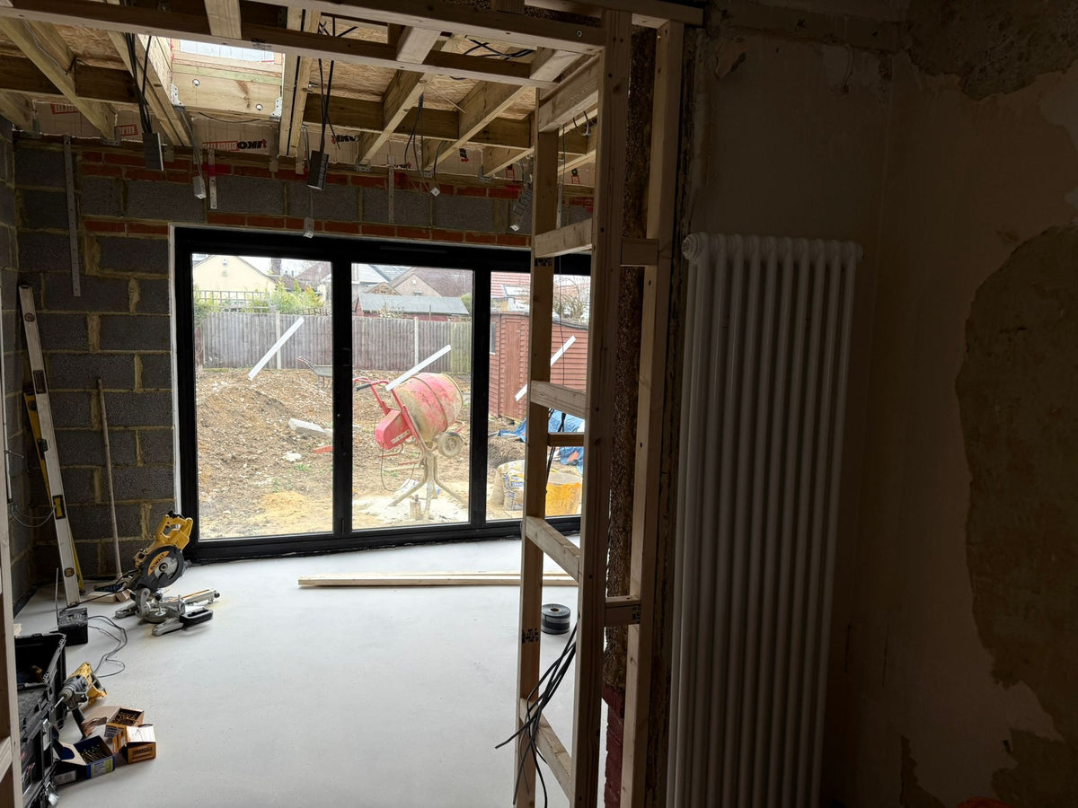 The extension at first fix, before plasterboard