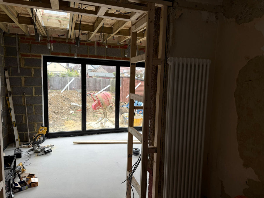 The extension at first fix, before plasterboard