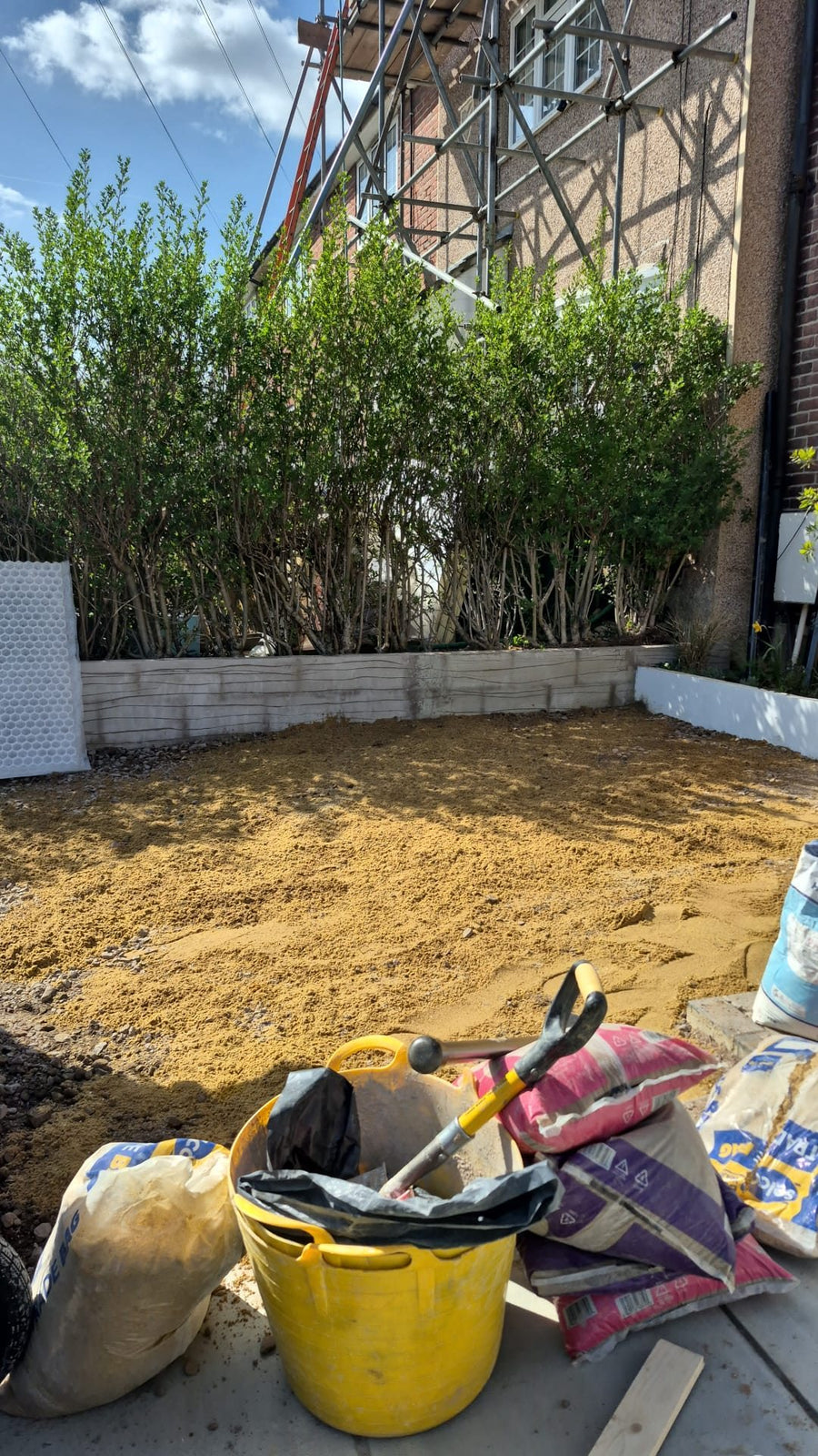 The front garden levelled and prepared