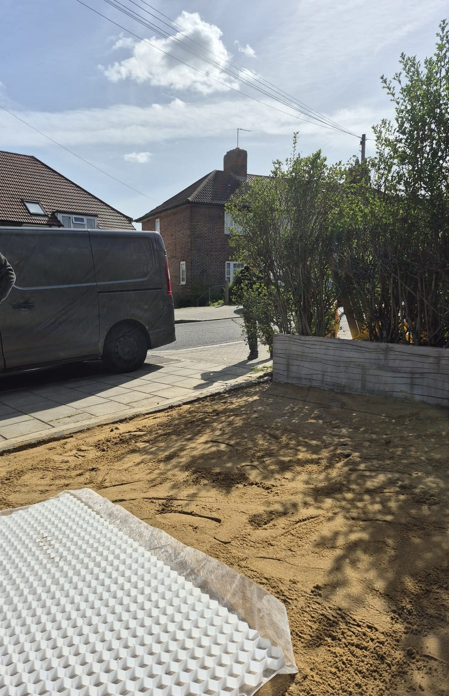 A gravel grid ready to go down on the levelled base