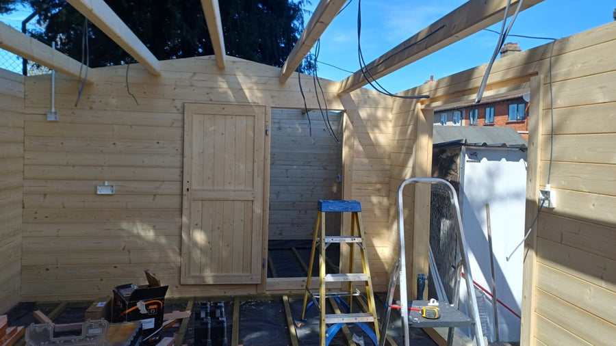 The timber garden room before the roof went on
