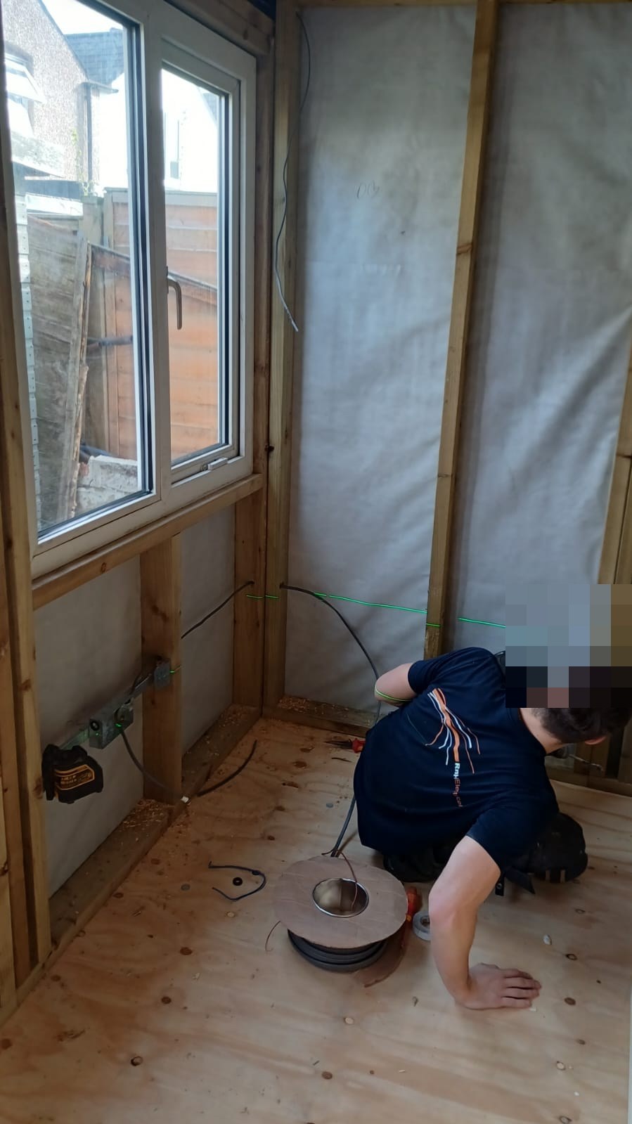 Cable laid to the socket positions in the stud walls