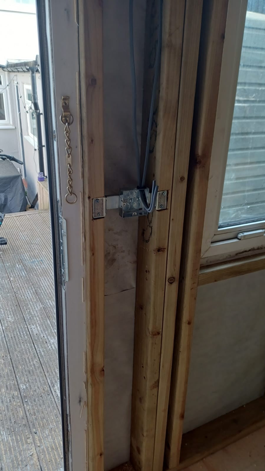 Cable clipped inside the timber frame