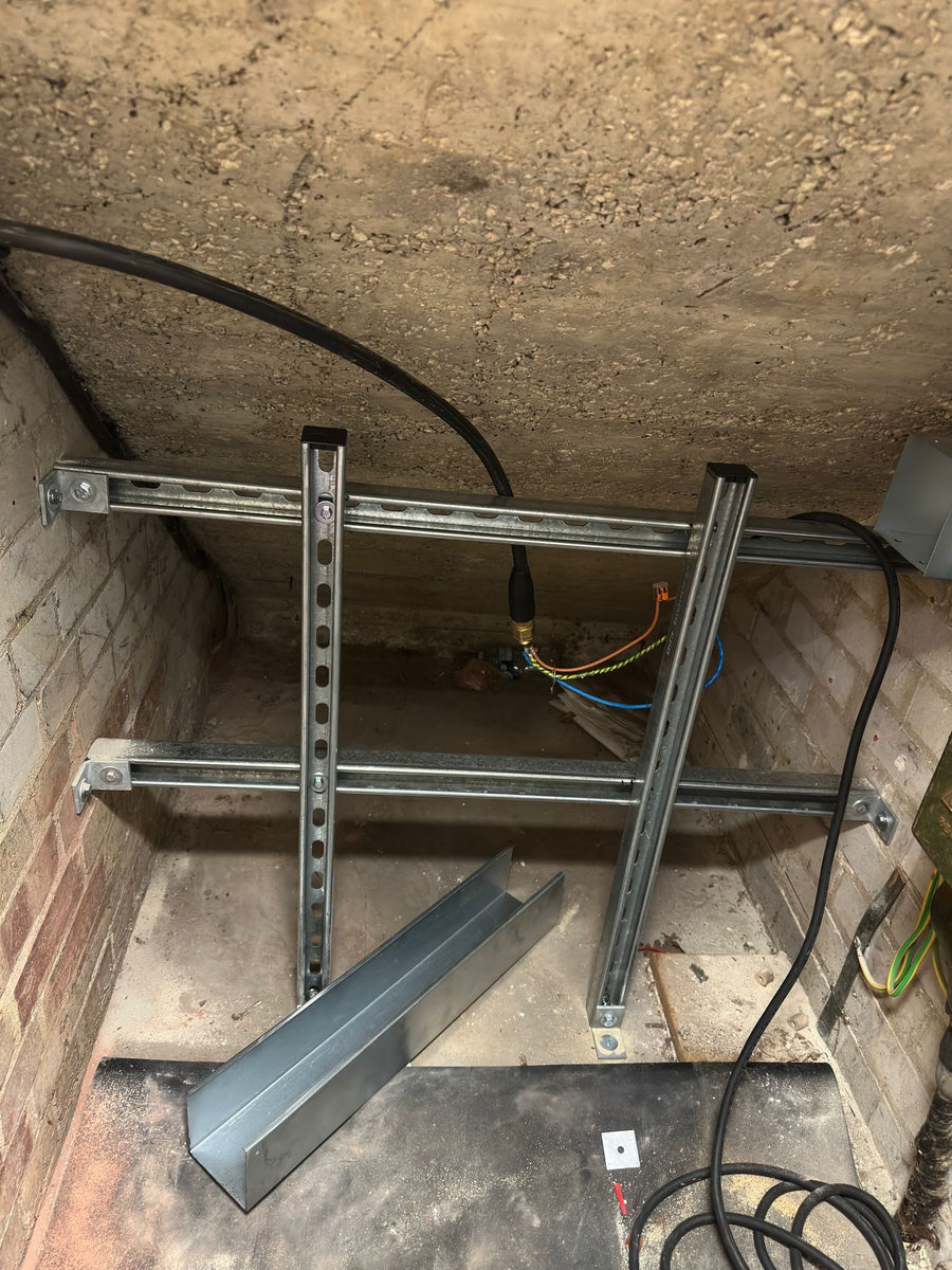 Steel channel framework fixed in place for the new equipment