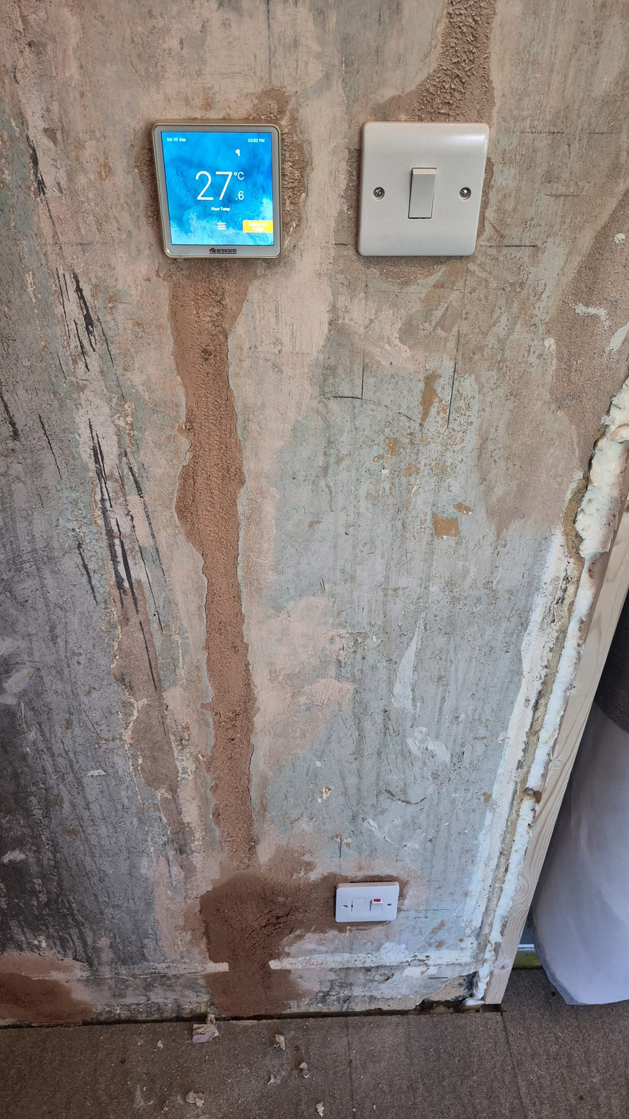 Cable routes chased to a new thermostat and switch