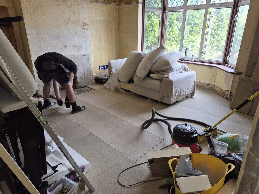 The front room boarded and cleaned up