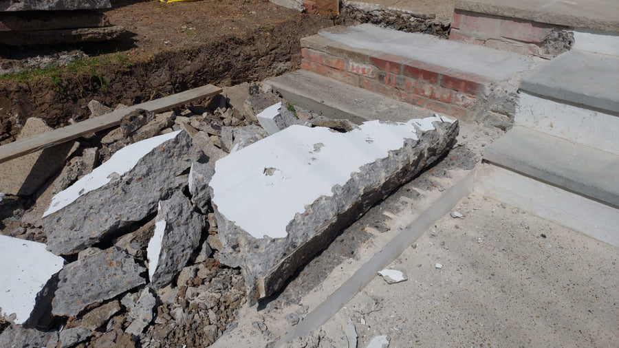 The old concrete step broken out